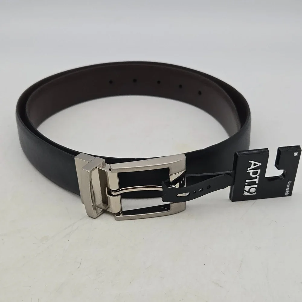 Apt. 9 Belt Black Brown Reversible Syn Leather Mens 34-36‎ Nickel Buckle